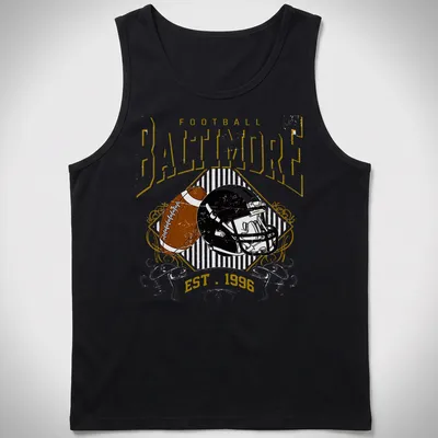 Vintage retro t-shirt featuring a football helmet and bold text on a black background. — printed on a tank top