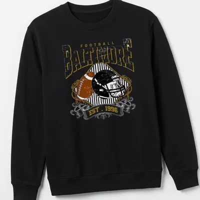 Vintage retro t-shirt featuring a football helmet and bold text on a black background. — printed on a unisex sweatshirt