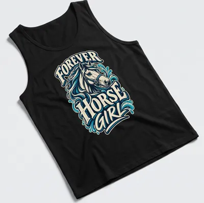 Vintage illustration of a horse head with Forever Horse Girl text — printed on a tank top