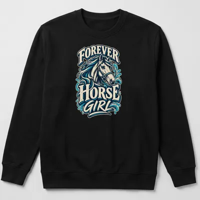 Vintage illustration of a horse head with Forever Horse Girl text — printed on a unisex sweatshirt