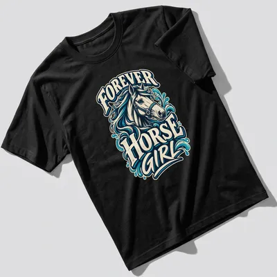 Vintage illustration of a horse head with Forever Horse Girl text