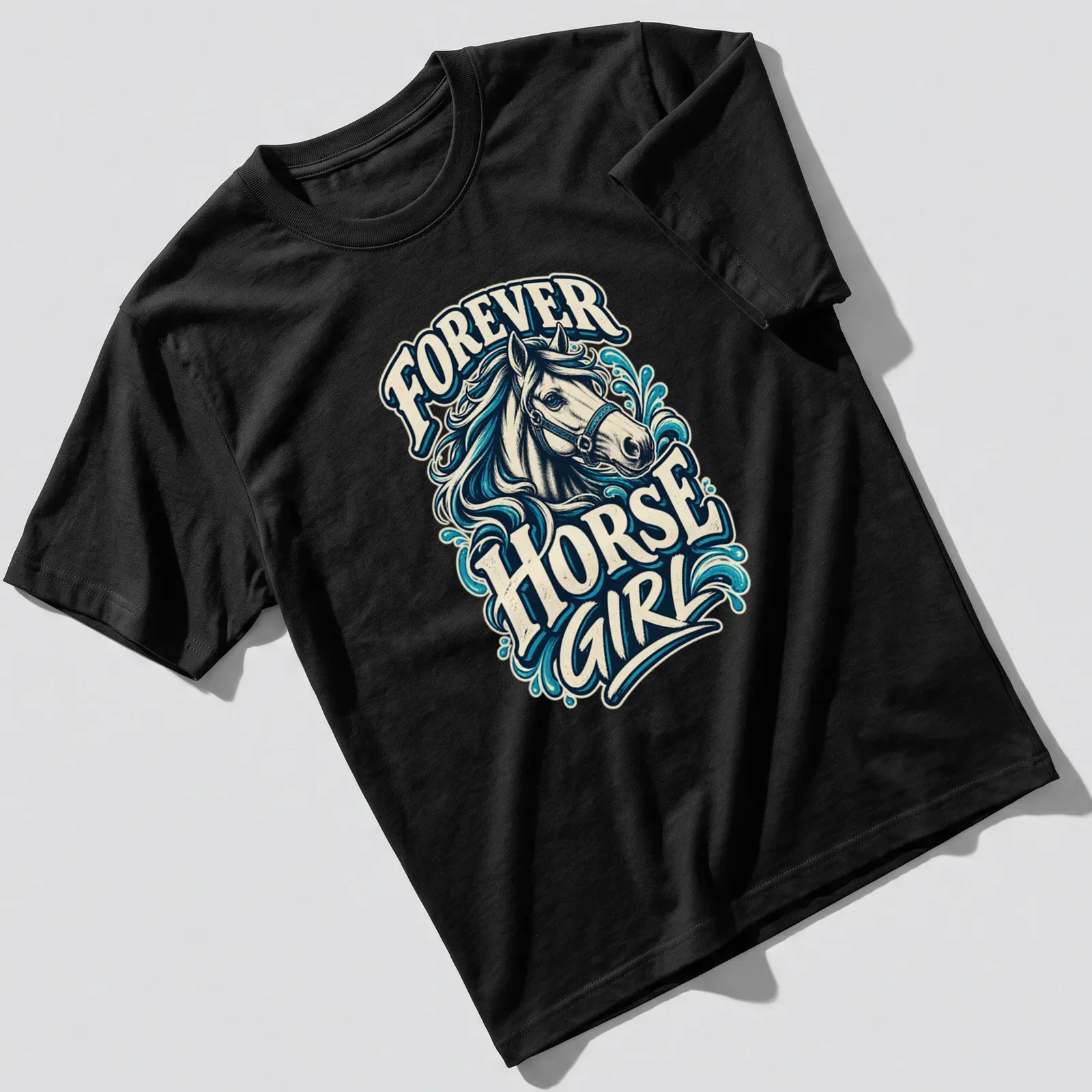 Vintage illustration of a horse head with Forever Horse Girl text — printed on a unisex t-shirt