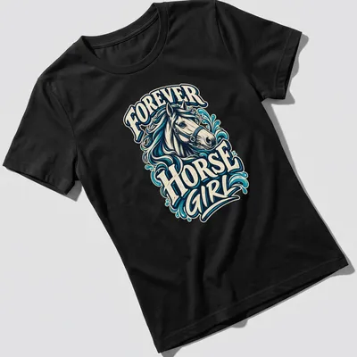 Vintage illustration of a horse head with Forever Horse Girl text — printed on a women's shirt