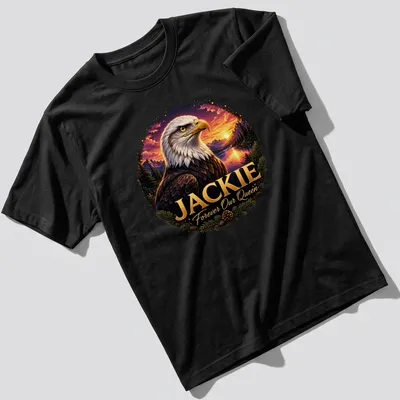 Realistic illustration of a Bald Eagle with 'Jackie Forever Our Queen' text