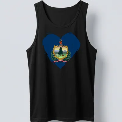 Distressed Vermont state emblem in heart shape with the text Freedom Vermont and Unity — printed on a tank top