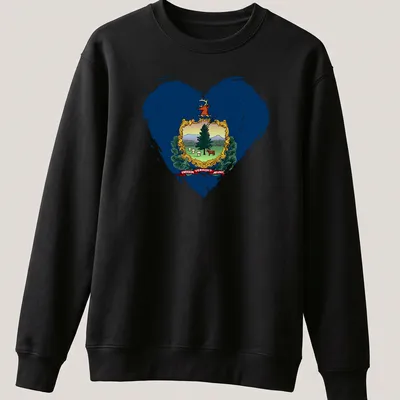 Distressed Vermont state emblem in heart shape with the text Freedom Vermont and Unity — printed on a unisex sweatshirt