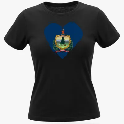 Distressed Vermont state emblem in heart shape with the text Freedom Vermont and Unity — printed on a women's shirt