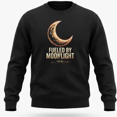 Vintage halftone stargazer silhouette with text Fueled By Moonlight — printed on a unisex sweatshirt