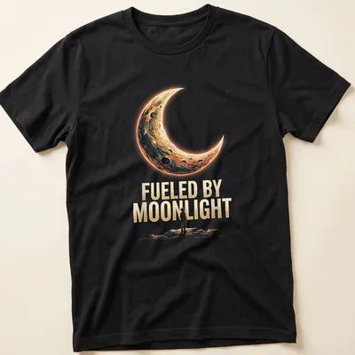 Vintage halftone stargazer silhouette with text Fueled By Moonlight