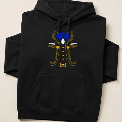 Colorful illustration of a Mexican Charro costume in blue, yellow, and white — printed on a unisex hoodie