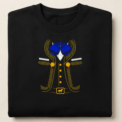 Colorful illustration of a Mexican Charro costume in blue, yellow, and white — printed on a unisex sweatshirt