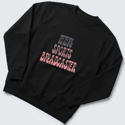 Retro playful Future Sports Broadcaster t-shirt with vibrant color text. — printed on a unisex sweatshirt