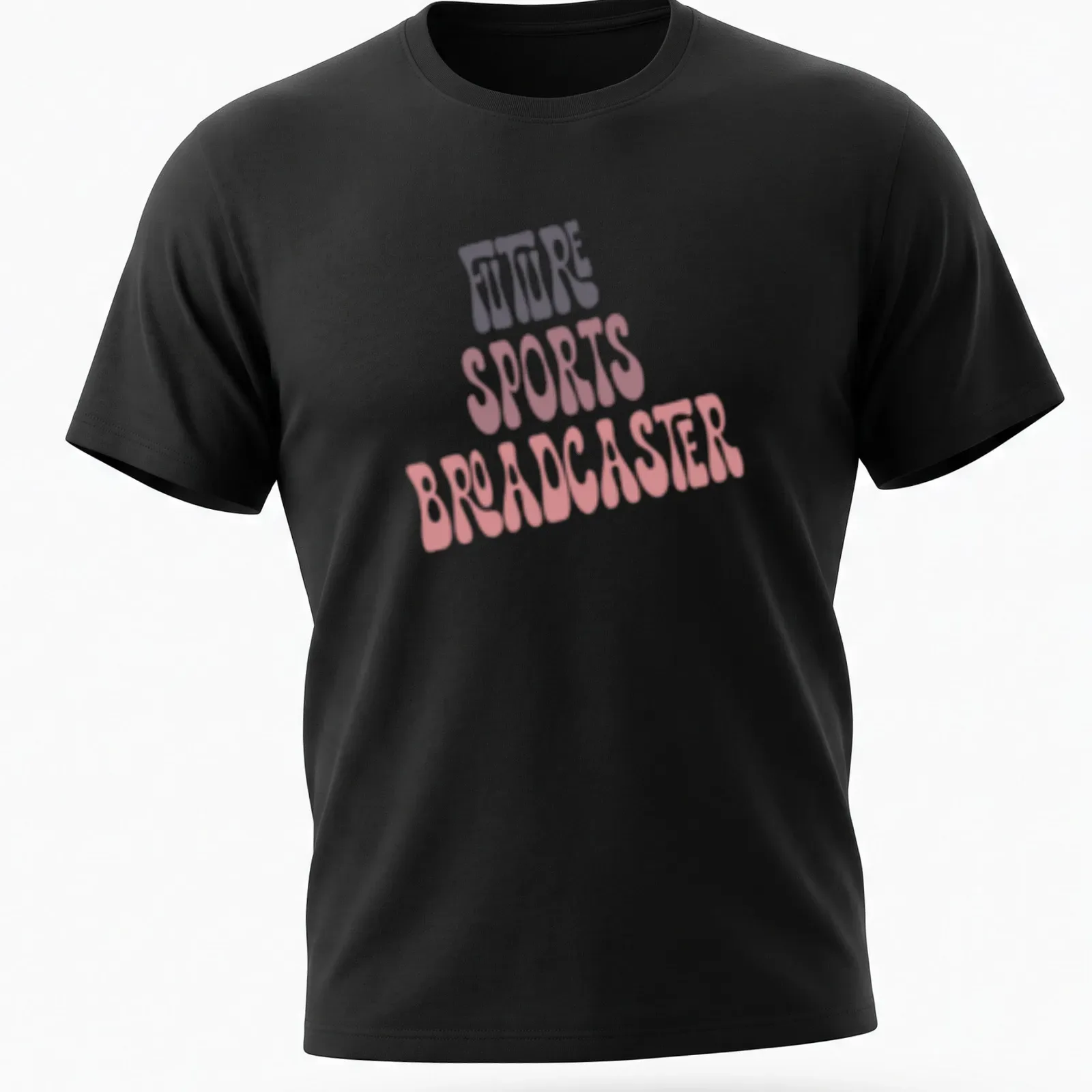 Retro playful Future Sports Broadcaster t-shirt with vibrant color text. — printed on a unisex t-shirt