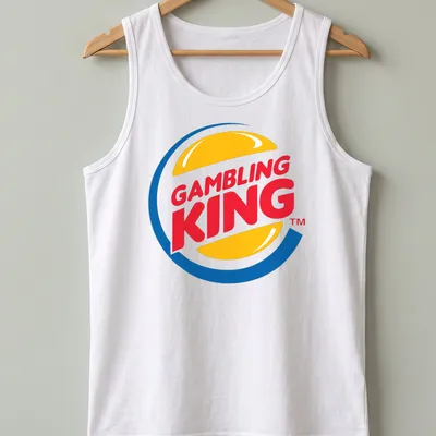 Bold graphic t-shirt featuring a Gambling King logo with vibrant colors — printed on a tank top