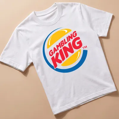 Bold graphic t-shirt featuring a Gambling King logo with vibrant colors