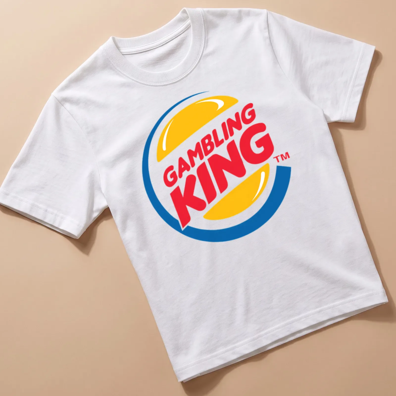 Bold graphic t-shirt featuring a Gambling King logo with vibrant colors — printed on a unisex t-shirt