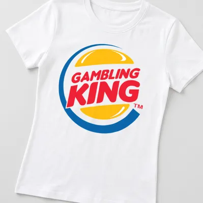Bold graphic t-shirt featuring a Gambling King logo with vibrant colors — printed on a women's shirt