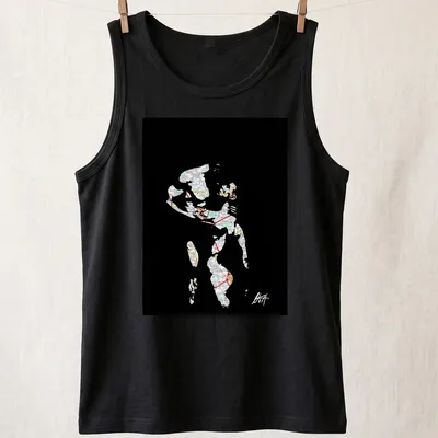 Map art illustration of a gay male couple in love with vibrant colors — printed on a tank top