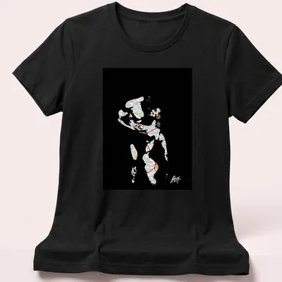 Map art illustration of a gay male couple in love with vibrant colors — printed on a women's shirt