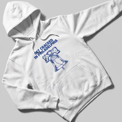 Illustration of the Liberty Bell with the phrase Get Cracked In Philadelphia in bold lettering. — printed on a unisex hoodie