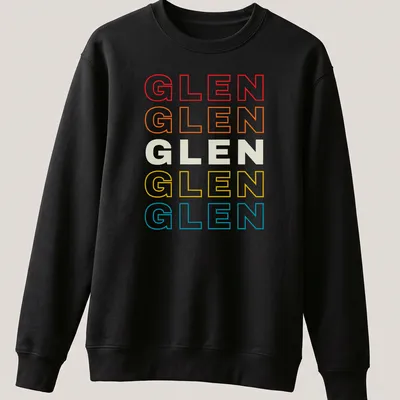 Retro t-shirt featuring the name Glen in colorful text design — printed on a unisex sweatshirt