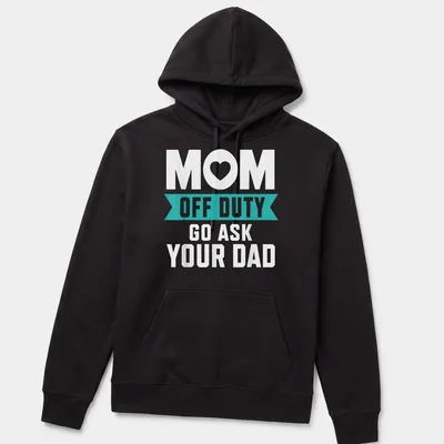 Bold typography t-shirt with humorous text for moms, white on teal — printed on a unisex hoodie