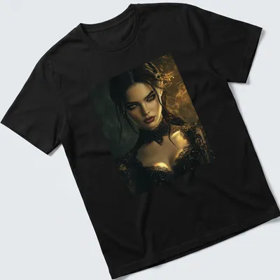 Gothic portrait of a woman with amber eyes and lace details in dark colors