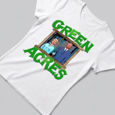 Vintage illustration of Green Acres characters with the phrase Green Acres — printed on a women's shirt