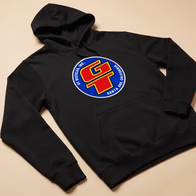 Vintage BMX T-shirt featuring GT Bicycles logo in blue, red, yellow, and white — printed on a unisex hoodie