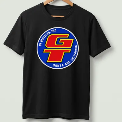 Vintage BMX T-shirt featuring GT Bicycles logo in blue, red, yellow, and white