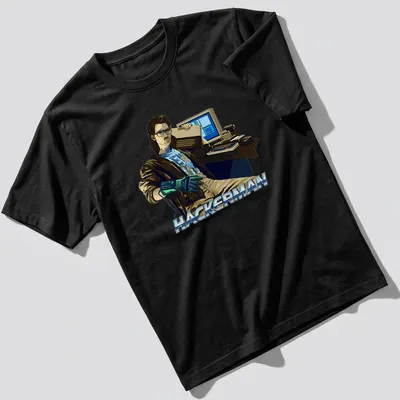 Retro Hacker Power Glove t-shirt featuring HACKERMAN text and illustration