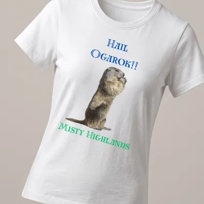 Realistic print of a marmot in the misty highlands with detailed colors — printed on a women's shirt
