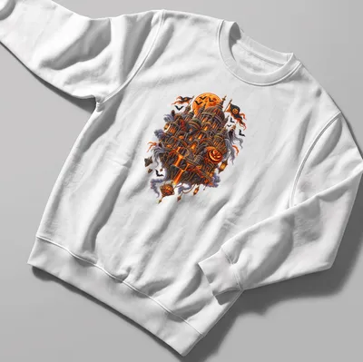 Gothic fantasy Halloween t-shirt with a floating haunted castle design — printed on a unisex sweatshirt
