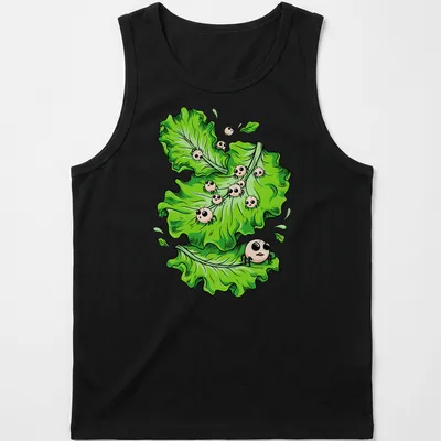 Kawaii style T-shirt featuring cartoon lettuce with funny parasites for Halloween. — printed on a tank top