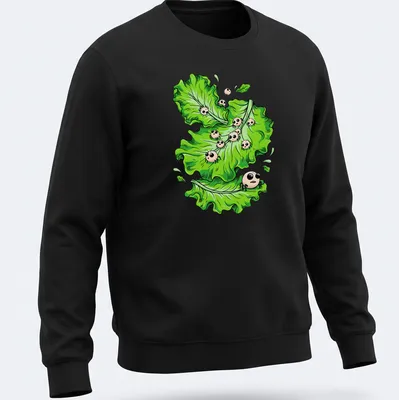 Kawaii style T-shirt featuring cartoon lettuce with funny parasites for Halloween. — printed on a unisex sweatshirt