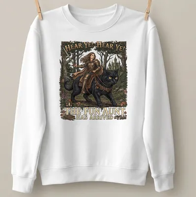 Knight cat illustration on a t-shirt with playful details and colorful accents — printed on a unisex sweatshirt