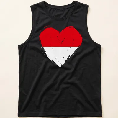 Distressed heart design featuring the Indonesian flag colors of red and white — printed on a tank top