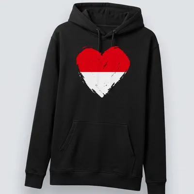 Distressed heart design featuring the Indonesian flag colors of red and white — printed on a unisex hoodie