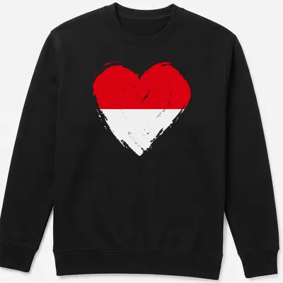 Distressed heart design featuring the Indonesian flag colors of red and white — printed on a unisex sweatshirt