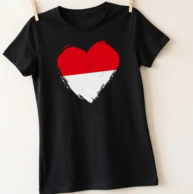Distressed heart design featuring the Indonesian flag colors of red and white — printed on a women's shirt