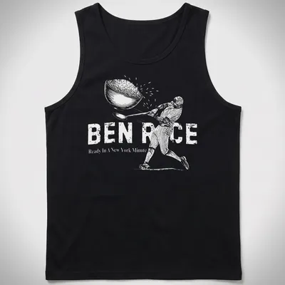 Baseball player sketch with the phrase 'Hit It Out Of The Park' in black and white — printed on a tank top