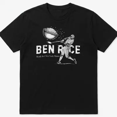 Baseball player sketch with the phrase 'Hit It Out Of The Park' in black and white