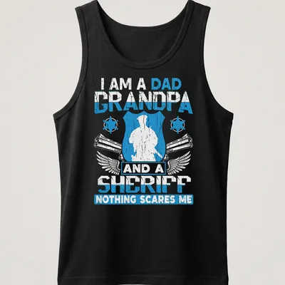 Vintage distressed shirt featuring sheriff silhouette and text about roles — printed on a tank top