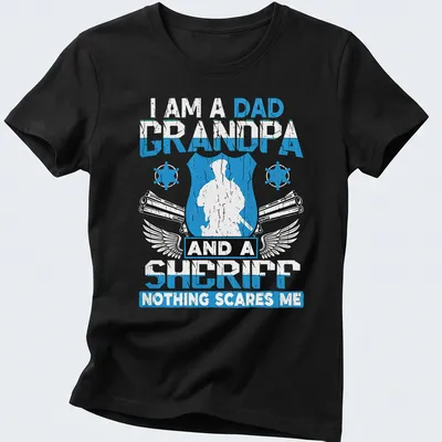 Vintage distressed shirt featuring sheriff silhouette and text about roles — printed on a women's shirt