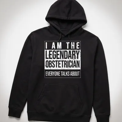 Bold typography t-shirt stating the legendary obstetrician everyone talks about — printed on a unisex hoodie