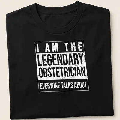Bold typography t-shirt stating the legendary obstetrician everyone talks about