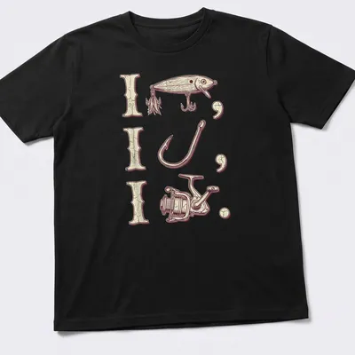 Vintage fishing shirt with tackle illustration and bold lettering