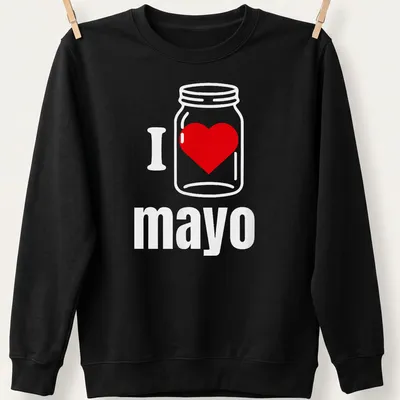 Illustration of a jar with the text I Heart mayo in red and white — printed on a unisex sweatshirt