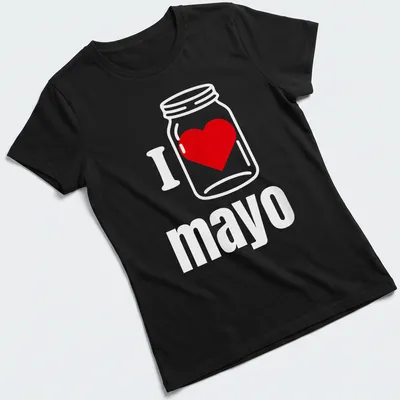 Illustration of a jar with the text I Heart mayo in red and white — printed on a women's shirt