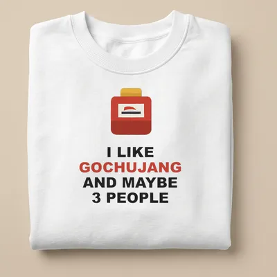 Minimalist T-shirt with bold text about gochujang and a container graphic — printed on a unisex sweatshirt